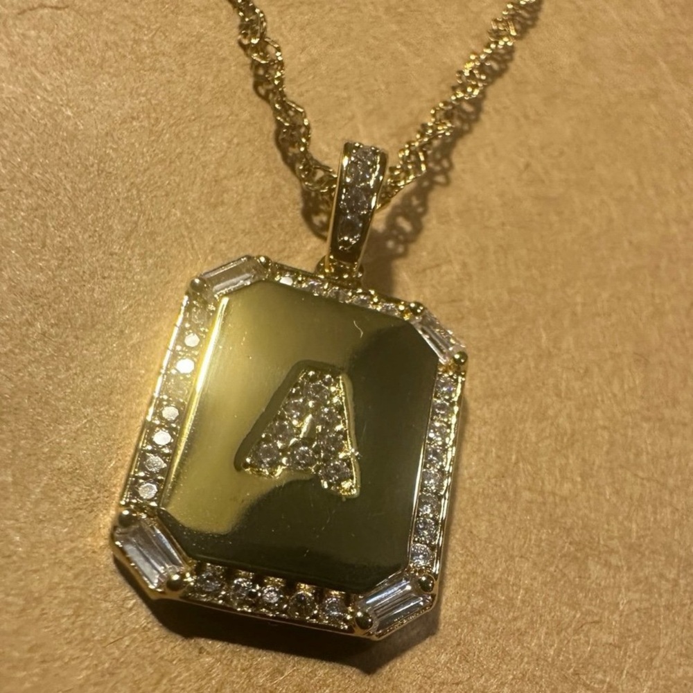 Gold Pendant Necklace with Initial A